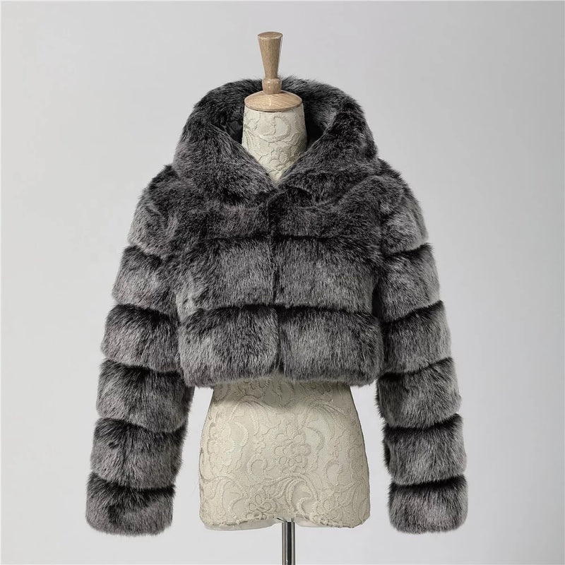 Luxe hooded faux 2025 fur coat