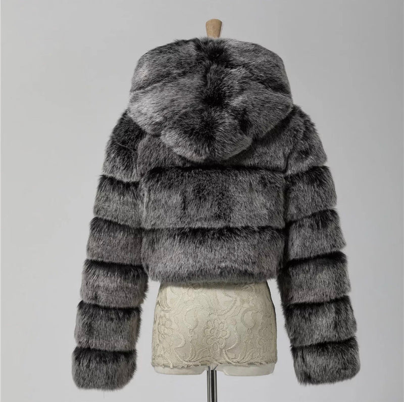 Luxe hooded sale faux fur coat